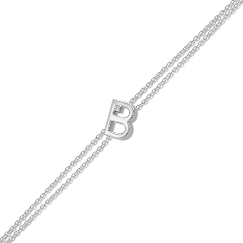 0,01 Carat Personalized Diamond Silver Letter Bracelet