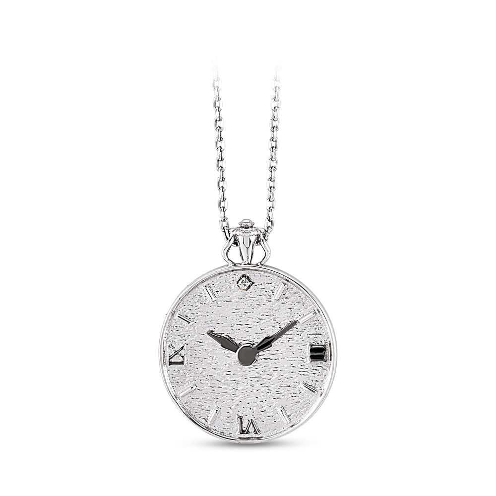 0,02 Carat Diamond-set Silver Hayat Tree Watch Necklace