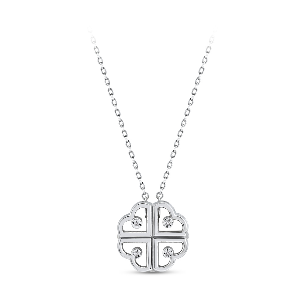 0,02 Carat Diamond Silver Love Clover Necklace