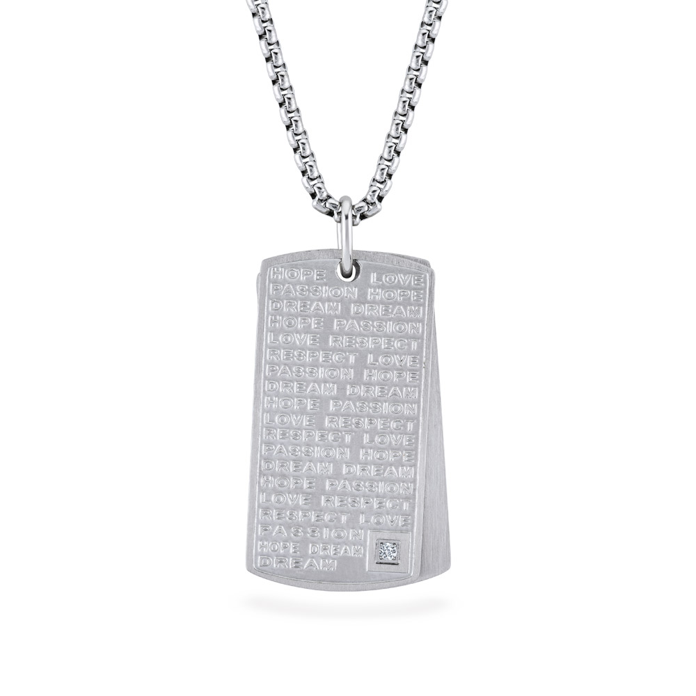 0,03 Carat Diamond ID Bracelet Steel Necklace